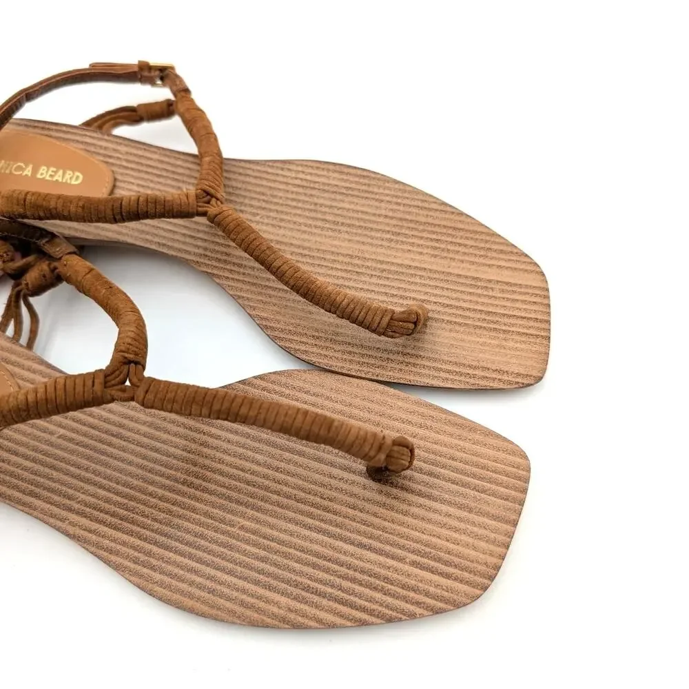 Veronica Beard Amelia Ankle Strap Thong Slingback Sandals Caramel Size US6.5M - Picture 10 of 12